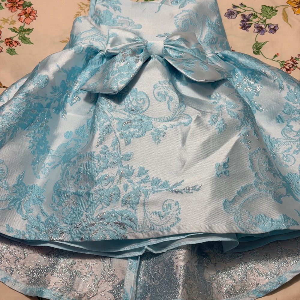 Rare Editions Light Blue Floral Kids Dress - Picture 2 of 4